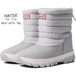 Hunter Women's Insulated Sherpa Snow Boots US 9 Frosted Grey Winter Footwear New